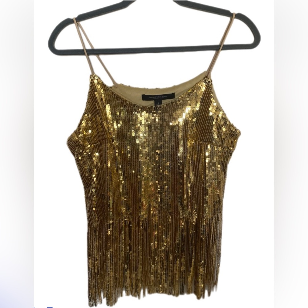 Marc New York Gold, Sequin, Fringe Top. Size S
